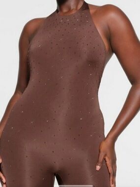 Swarovski x Skims brown halter jumpsuit